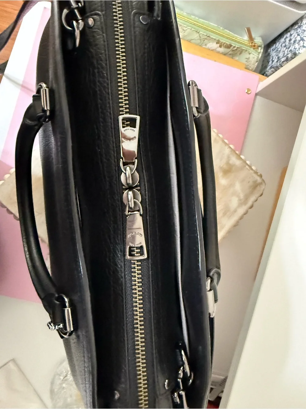 Coach Black Pebbled Leather Satchel with Suede Sides And Crossbody Strap